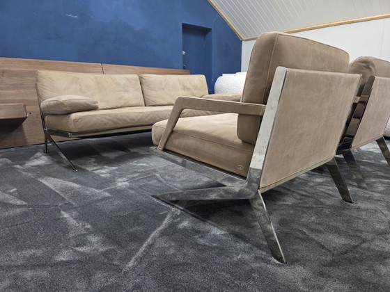 De Sede DS-60 sofa + 2 armchairs Naturale leather, 3-5 seaters, polished steel, Chrome, Beige (photo 5 of 6)