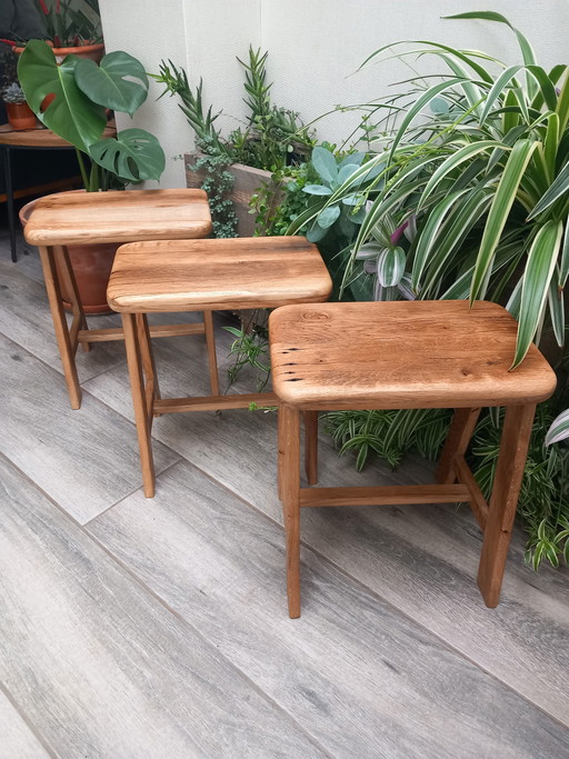 3x Tabourets Vintage elstar bois de chêne recyclé