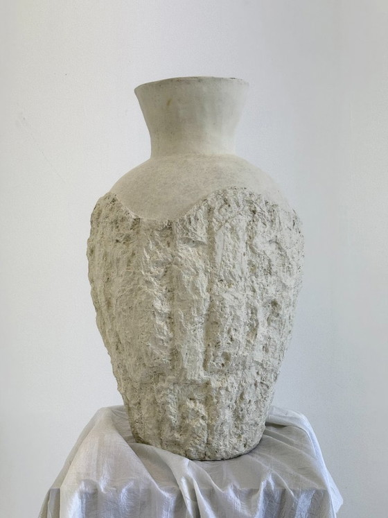 Image 1 of Large vintage earthenware vase with a travertine look