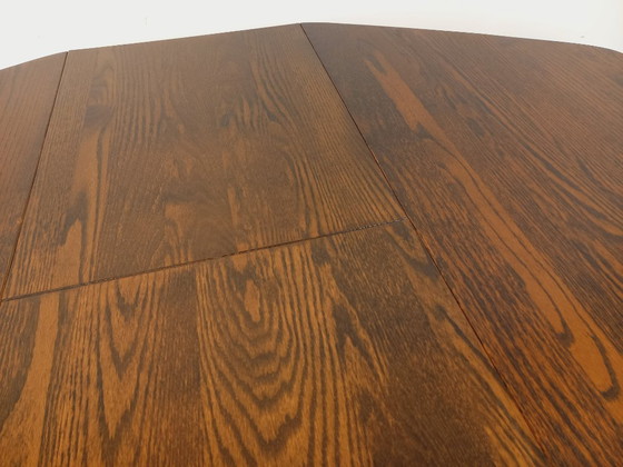 Image 1 of Vintage brutalist hexagonal oak dining table from the 1950s with extension