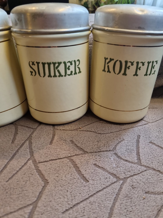 Image 1 of Vintage theebus,koffiebus en suikerbus - klassieke blikken 