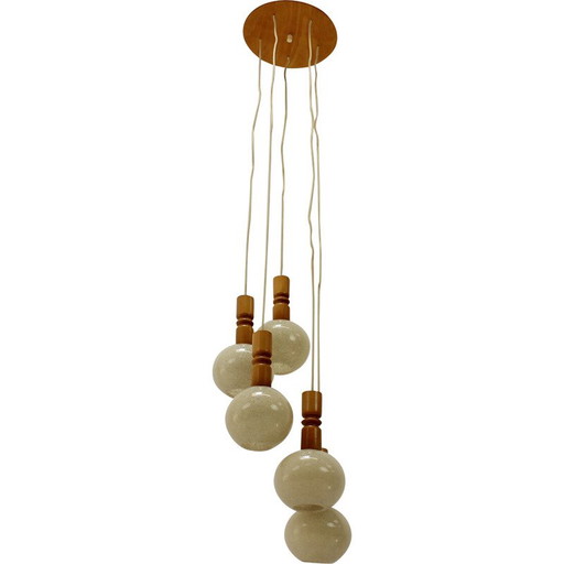 Vintage-Hängeleuchte aus Holz und Kunststoff, Tschechoslowakei 1970