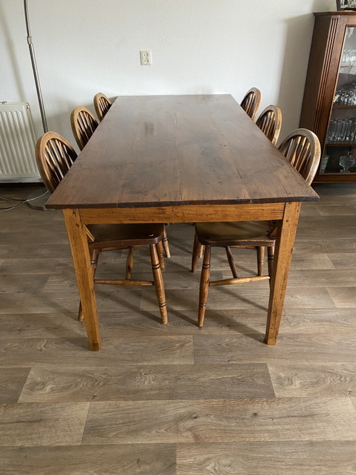 Tavolo da pranzo con 6 sedie Windsor antiche – eetkamerset, Wood