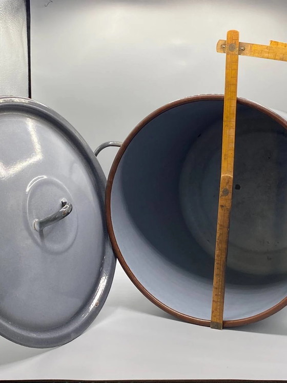 Large enameled slate gray stockpot – Domed lid – Copper rim – Approx. 20 liters – Decorative Objects (photo 5 of 6)