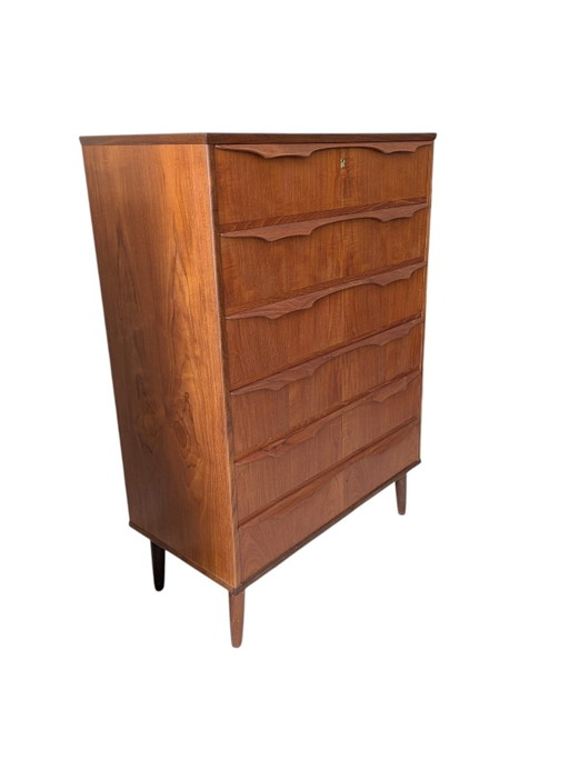 Vintage Deense teakhouten ladekast, Tallboy