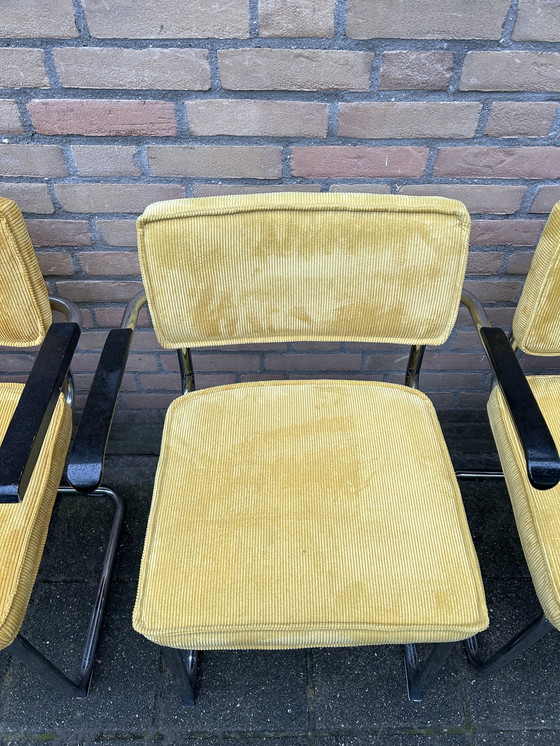Image 1 of 4 Yellow Ribbed Fabric Chairs with Chrome Tubular Frame