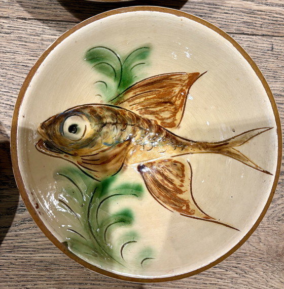 Image 1 of Set of 6 handmade studio ceramic bowls with fish decorations (Puigdemont?) – 1970s/80s