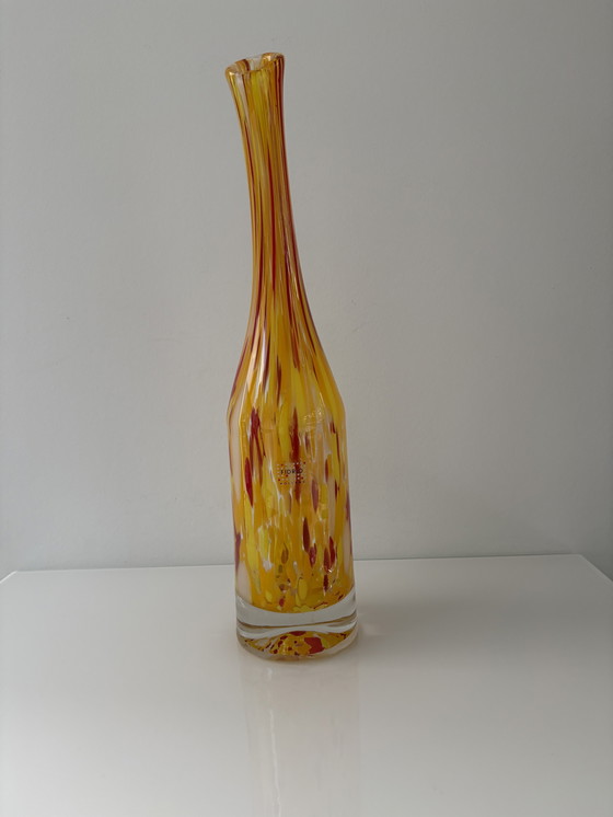 Image 1 of Fidrio Exclusive Collection bottle vase, in yellow, red, and white glass