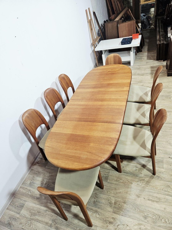Tavolo allungabile in teak danese + sedie di Möbelfabrik Holstebro, anni '70, set di 9 (photo 14 of 24)