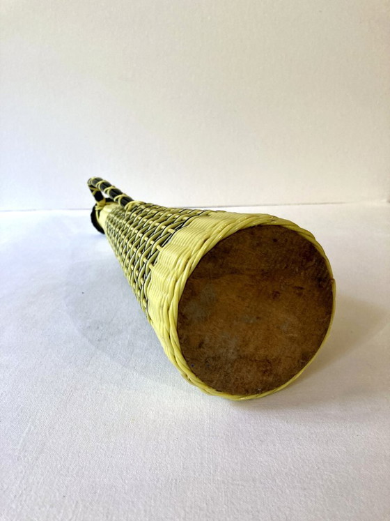 Image 1 of Large yellow and black scoubidou bottle, 1960s