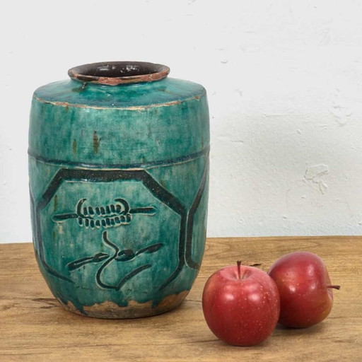 Turkooisgroene antieke decoratieve vaas (ca. 1820) #1