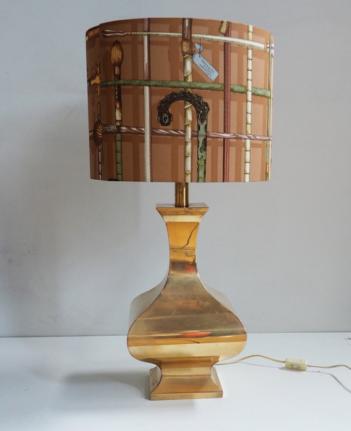 Lampe de table vintage en laiton/ombre Fornasetti tissu