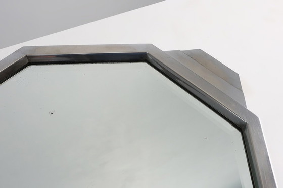Image 1 of Plateau ottagonale geometrico Art Déco francese cromato e specchiato, circa 1930