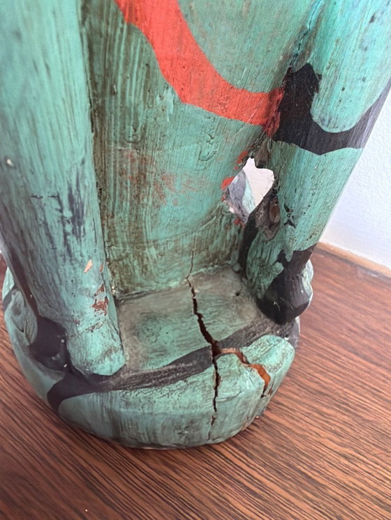 Image 1 of Vintage mint green with red cat 50cm high