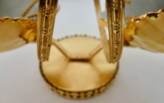 Image 1 of Vintage Verguld Limoges-Porseleinen Zout- en Peperstel in de Vorm van Zwanen met Vergulde Houder en Lepeltjes