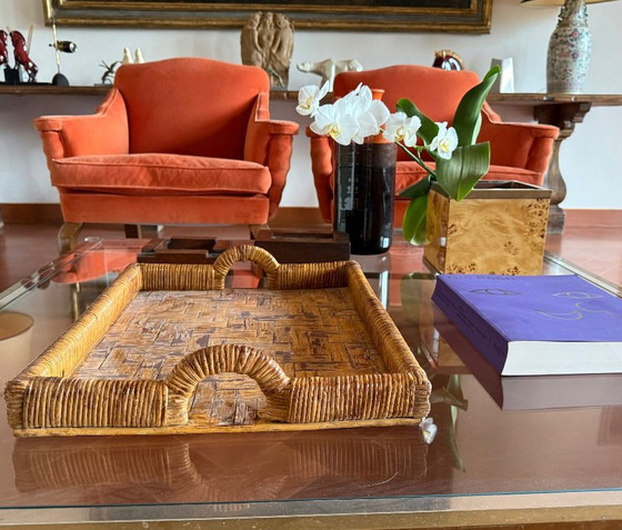Hollywood Regency Wicker Tray, Vivai Del Sud Italy Ca. 1970 – Table accessories (photo 5 of 12)