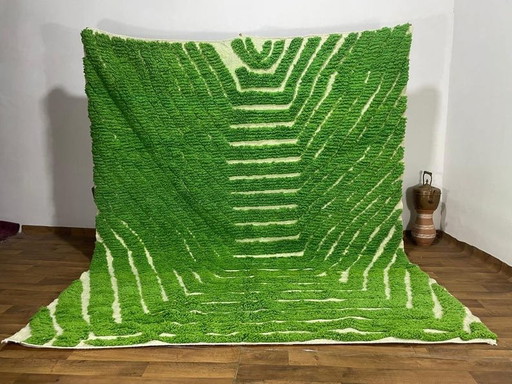 Handgeweven tapijt van puur wol, groen Marokkaans Atlas tapijt, afmeting 200x300 cm