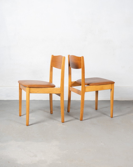 Image 1 of 6 X Danish Chairs Made Of Beech And Teak