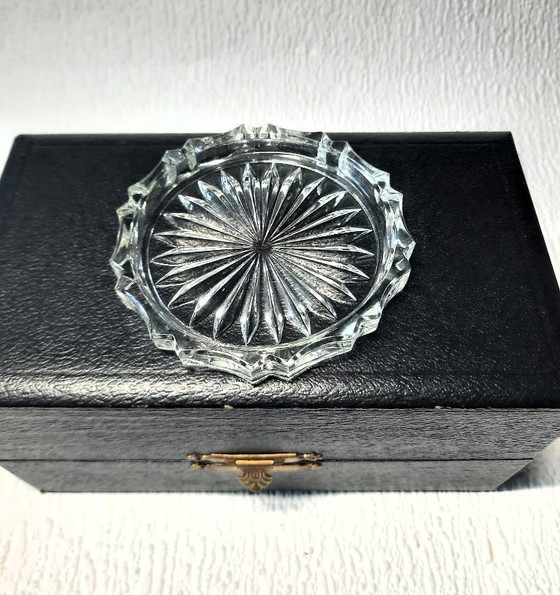 Image 1 of (W028) Rare Complete Set: 12 Vintage Crystal Coasters with Original Luxury Box