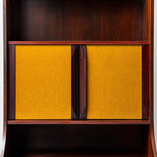 BIBLIOTHÈQUE MOBILE BOIS TISSU 60S VINTAGE MODERNE ANTIQUITÉS