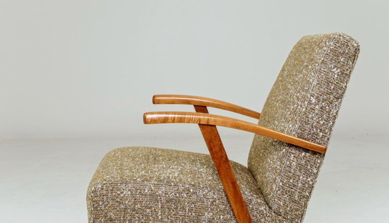 Image 1 of Poltrona lounge vintage con rivestimento a fantasia verde, restaurata, anni '70.