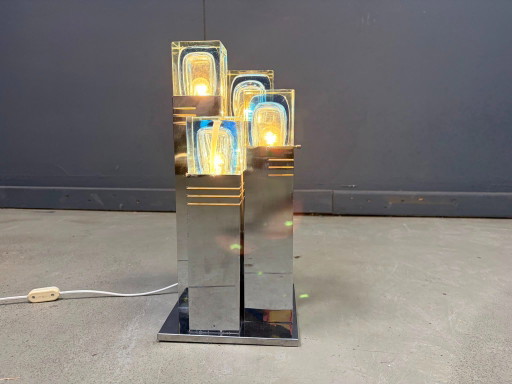 Vintage Cubico Table Lamp by Gaetano Sciolari, 1970s – tafellampen, Glass, Metal (photo 2 of 10)