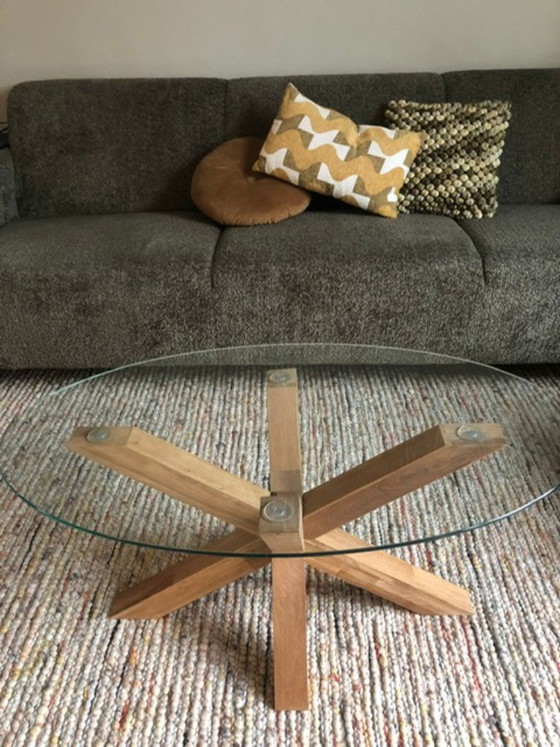 Image 1 of Oak coffee table with glass