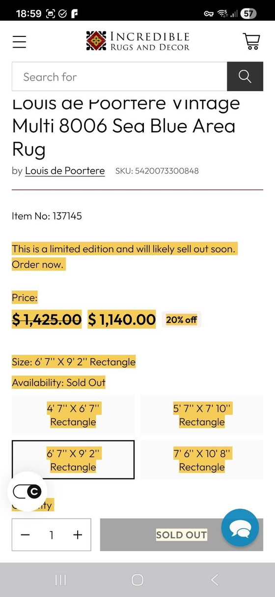 Image 1 of Tappeto Louis de Poortere Vintage 200x280