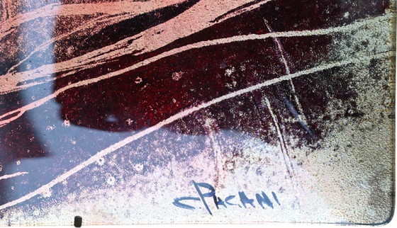 Image 1 of Targa da parete in vetro retroverniciato italiano, firmata "pachini"