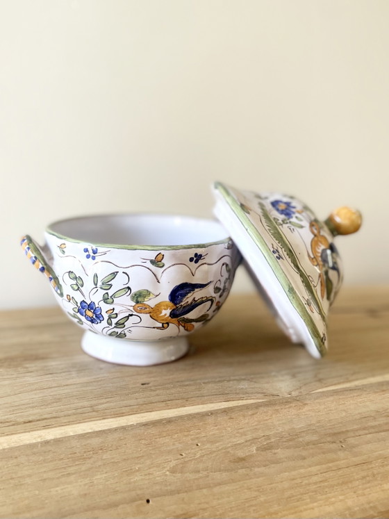 Image 1 of Vintage French Faience Lidded Pot · Martres-Tolosane · Johra · French Country · Grandmillennial · Collectible Pottery