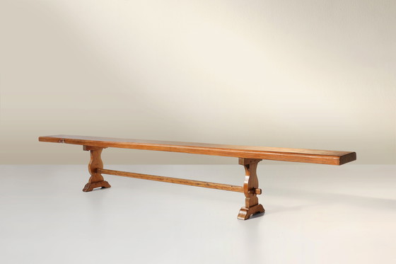 Image 1 of Extra lange massief iepenhouten kloosterbank, Frankrijk ca. 1850