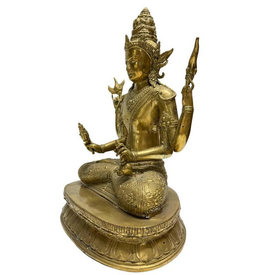 Avalokiteshvara – Bodhisattva Vajrayana de cuatro brazos en bronce dorado al fuego (Nepal, Newar) – lote 444 (photo 8 of 12)