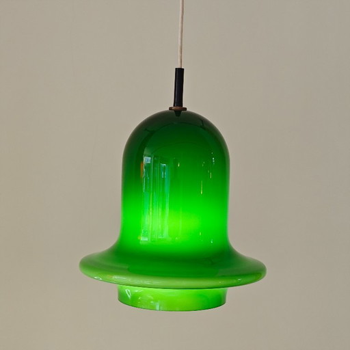 Lampada a sospensione vintage Raak in vetro verde
