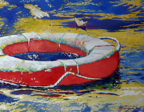 Reddingsboei in de zee – Schilderijen & Tekeningen, Canvas (photo 7 of 7)