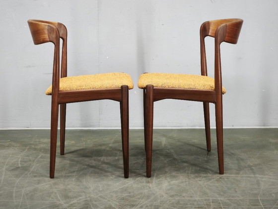Set of 4 Danish Modern Teak Dining Chairs, Newly Upholstered, 1960s, Wood, Textile, Brown, Mid Century Modern (photo 8 of 13)