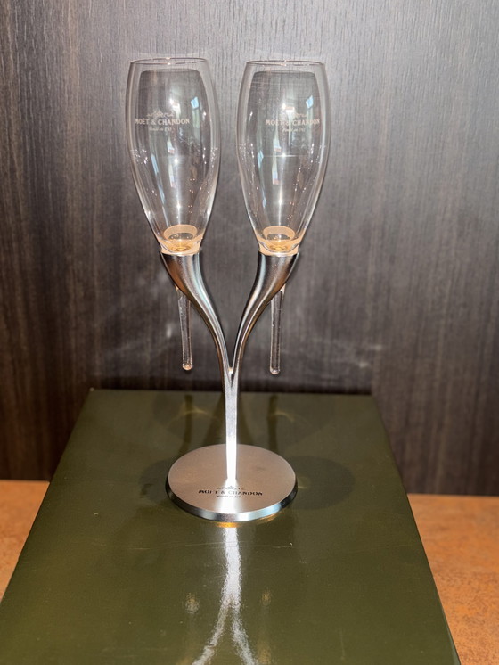 Image 1 of Moët & Chandon gift box and Philippe Di Meo design holder with Moët & Chandon glasses.