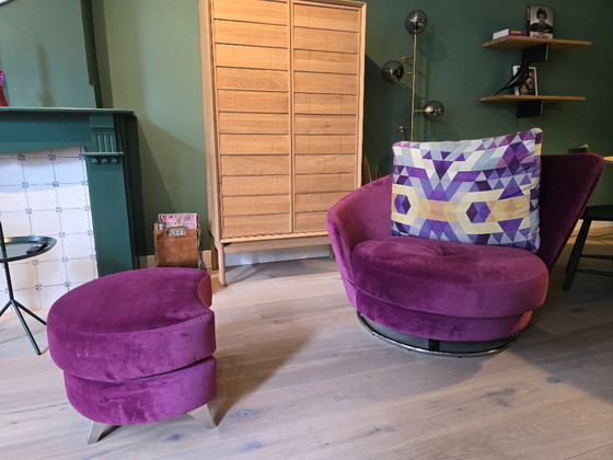 Fama Designer Lounge Set – Josephine Sofa, Fauteuil & Voetenbank – Aubergine Fluweel – Fana, 3-5 zitsbanken (photo 5 of 7)