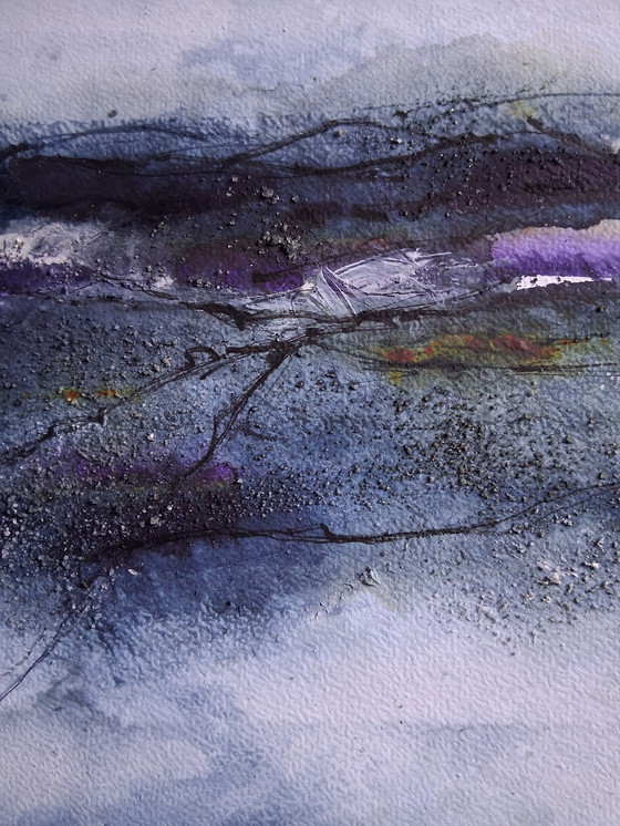 Image 1 of Winterlandscape by night,aquarel in gemengde techniek