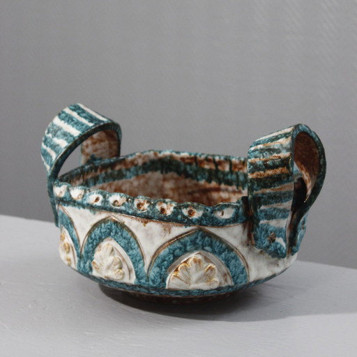 Coupe à fruits à anses céramique polychrome Italie 1950s style Picault Deruta