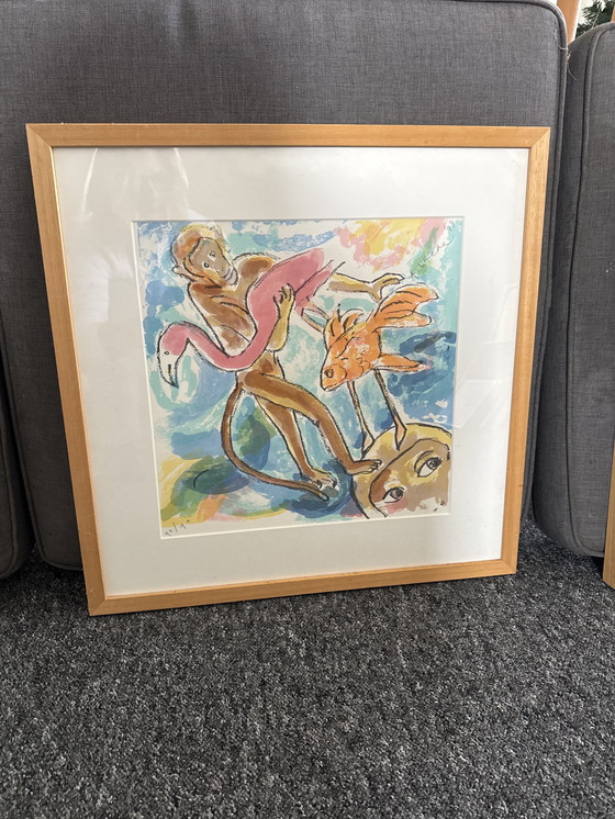 Image 1 of Vierluik van A Vrede ingelijst in blanke houten lijsten 