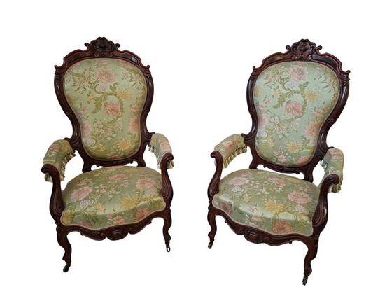 Image 1 of Paire de fauteuils d'époque à dossier ballon – Style néo-rococo (XIXe siècle)