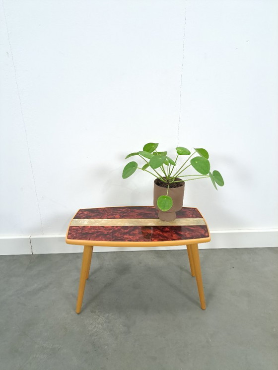 Image 1 of 1950s side table with red Formica top, plant table, no. 32
