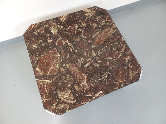 Image 1 of Vintage Square Coffee Table in Marble and Chromed Metal from the 70s