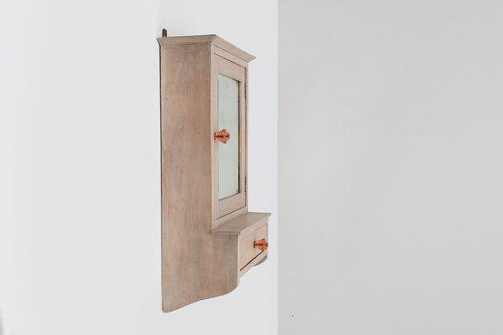 Image 1 of Gabinete de afeitado o botiquín Art Decó francés en madera con espejo, años 20