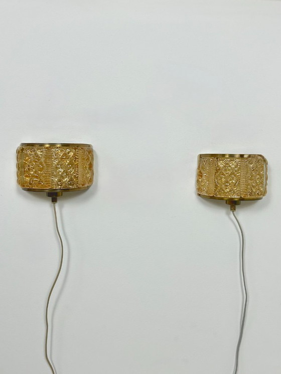 Image 1 of Paire d’appliques vintage, verre Murano et laiton, Suède, 1960