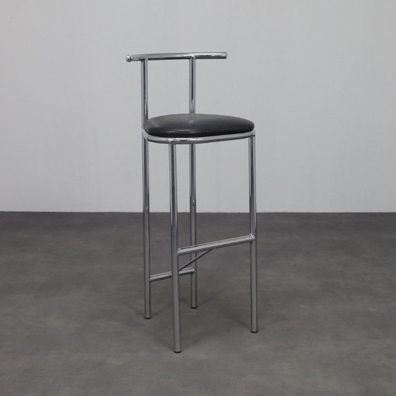 Image 1 of Satz von 4 postmodernen Barhockern in Chrom, 1990er Jahre