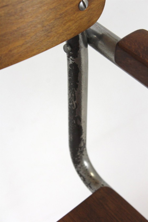 Image 1 of Sedia a sbalzo Bauhaus B34 restaurata, in compensato e cromo, disegnata da Marcel Breuer, primi anni '30.
