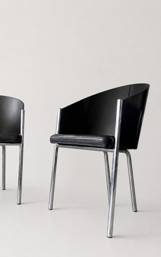 4 Vintage Italian Design Chairs by Segis – Italië, Ca80s – Dining chairs, Chrome, Leather (photo 7 of 15)
