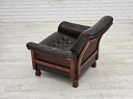 Image 1 of 1970er Jahre Skandinavischer Sessel, Braunes Möbelleder, Teakholzbeine