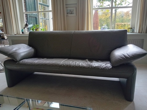 Image 1 of Two Jori 3-seater Linea leather sofas, Taupe, 210 cm wide. Armrests adjustable in 4 positions. Asking price €600 each.
